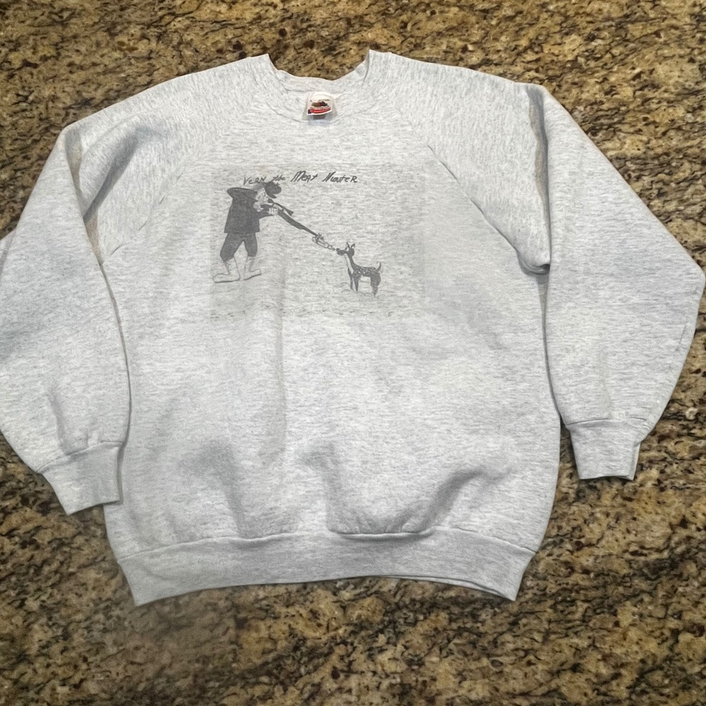 Vintage 90s Fruit of the Loom Vern the Meat Hunter Sweatshirt Gray‎ Mens Large